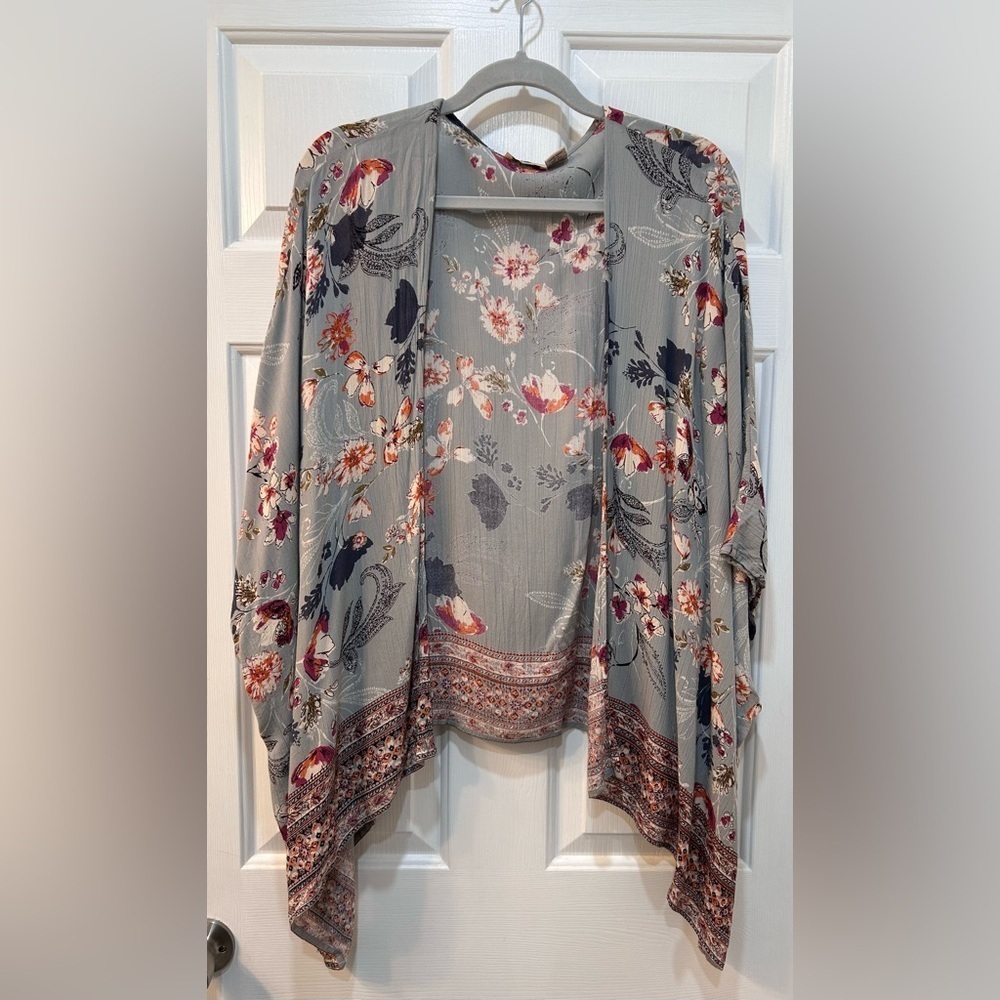 Lola P Floral Colorful Cardigan‎ Womens One Size Rayon Boho India Open Cottage